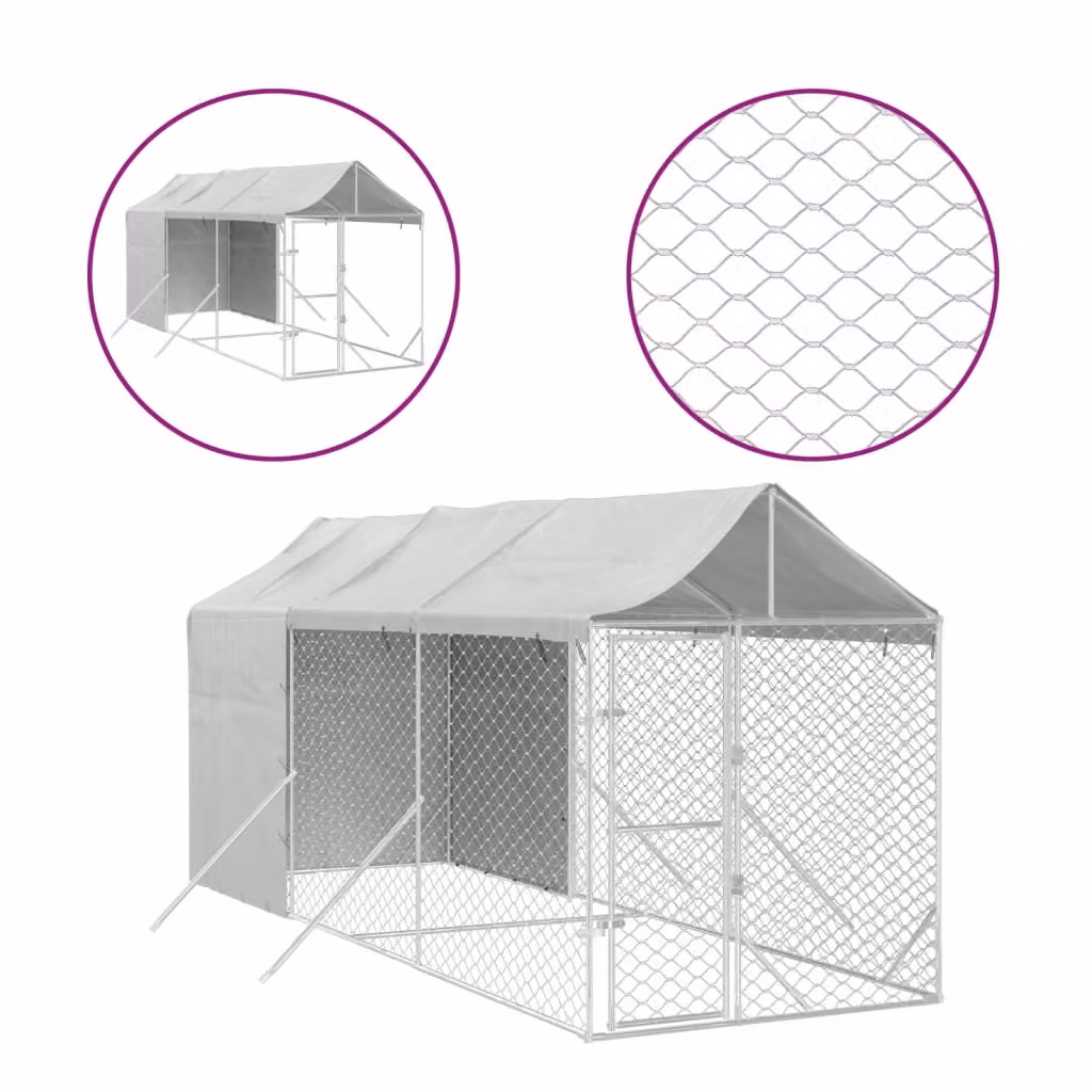 Cuccia Cani da Esterno Tetto Argento 2x6x2,5 m Acciaio Zincato