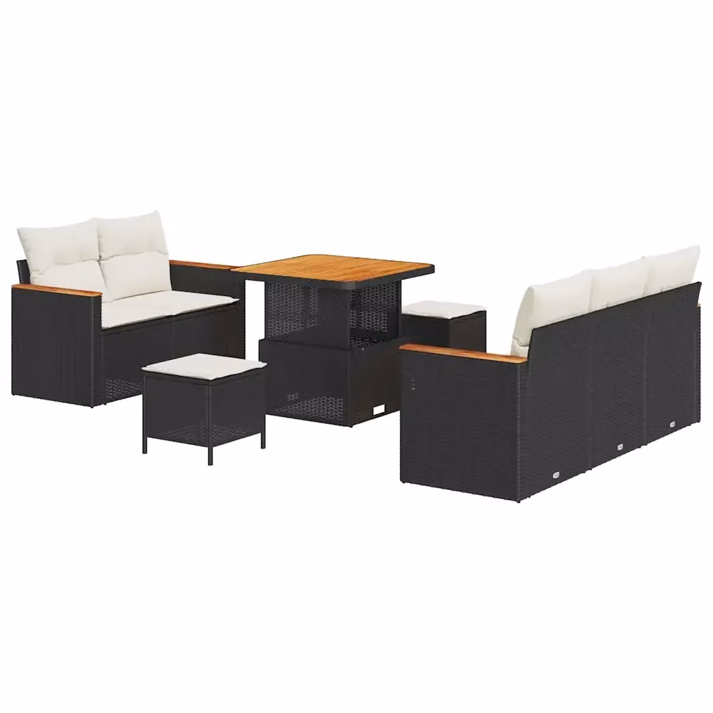 Set Divano da Giardino vidaXL 10 Pezzi a Forma di L con Tavolino e Pouf Nero e Beige – 2