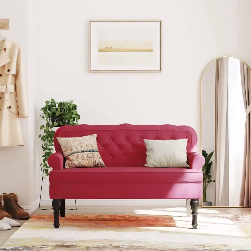 Panca con Schienale in Velluto Rosso CFW6389382 L: 119,5 cm, P: 64,5 cm, H: 75 cm – 2
