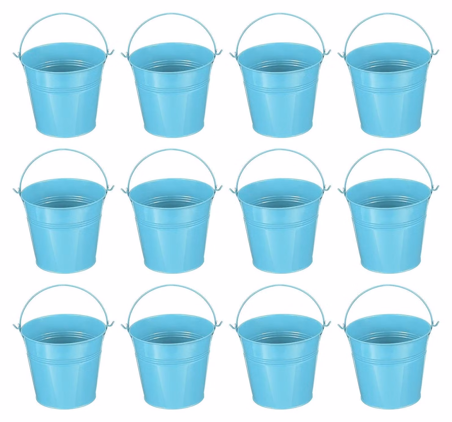 Omgoods - Mini secchielli in metallo con manico - 12 pezzi, colore blu, ideali per la decorazione