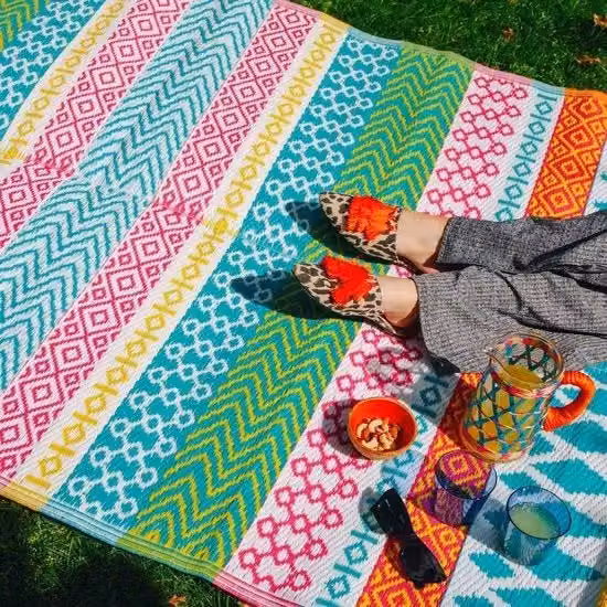Tappeto da giardino impermeabile colorato - panno leggero in plastica per giardino - terrazza - plancia da bagno - picnic - ripiegabile - 180 x 120 cm