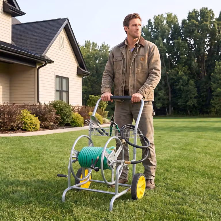 Costway Carrello avvolgitubo da giardino con 2 ruote grandi lungo 90 m, Avvolgi tubo di acqua con cestino manovella per innaffiare e lavare per cortile e prat