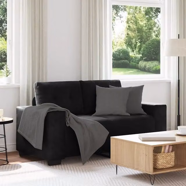 Divano moderno vidaXL in velluto nero L: 160 cm, P: 77 cm, H: 82 cm – 1