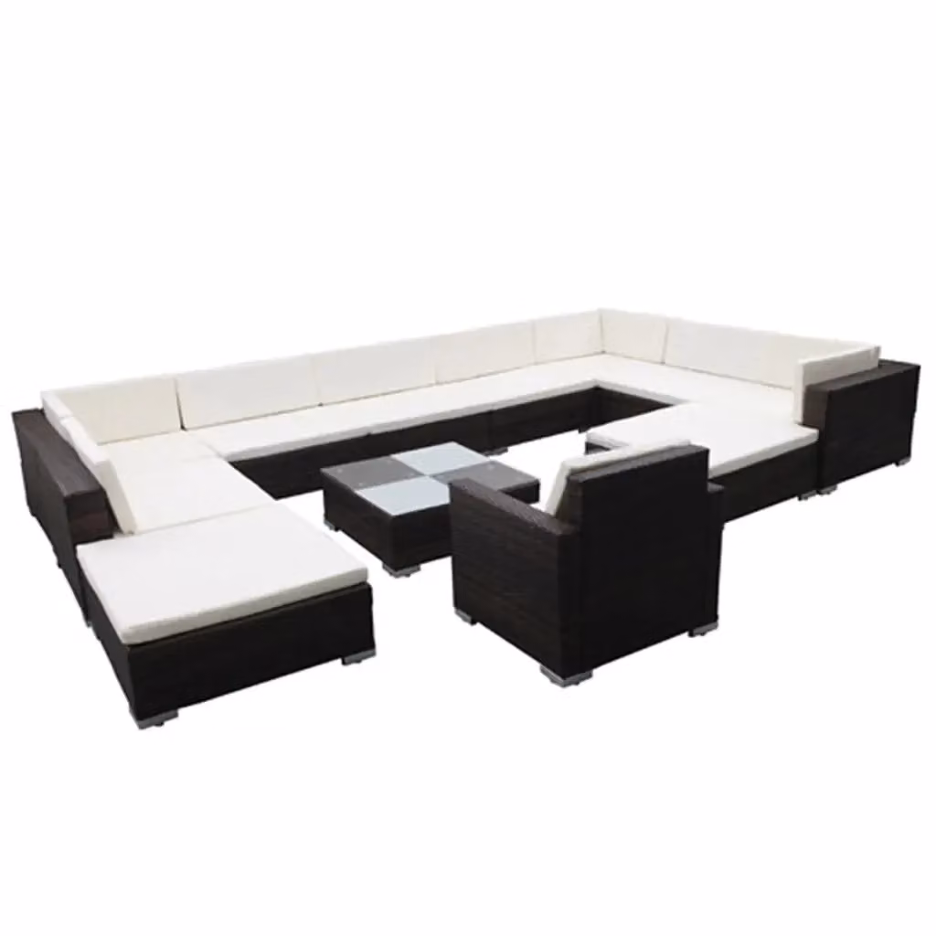 Set di Divani da Giardino vidaXL 12 Pezzi con Cuscini, Tavolino e Ottoman, Design Moderno a L, Colore Nero e Bianco – 2