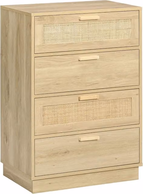 Cassettiera 4 cassetti camera da letto 60 x 38 x 88,5 cm grande spazio sistema antiribaltamento scandinavo decorativo in legno naturale 21_0001564