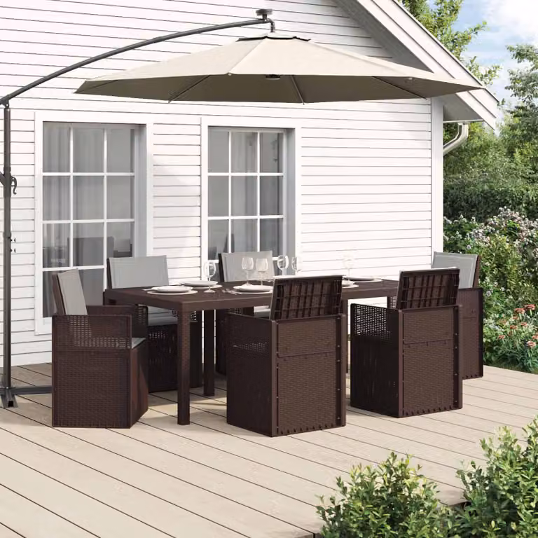 Maison Exclusive - Set da pranzo per esterno, 7 pezzi, color marrone e grigio chiaro, in PP (polipropilene)