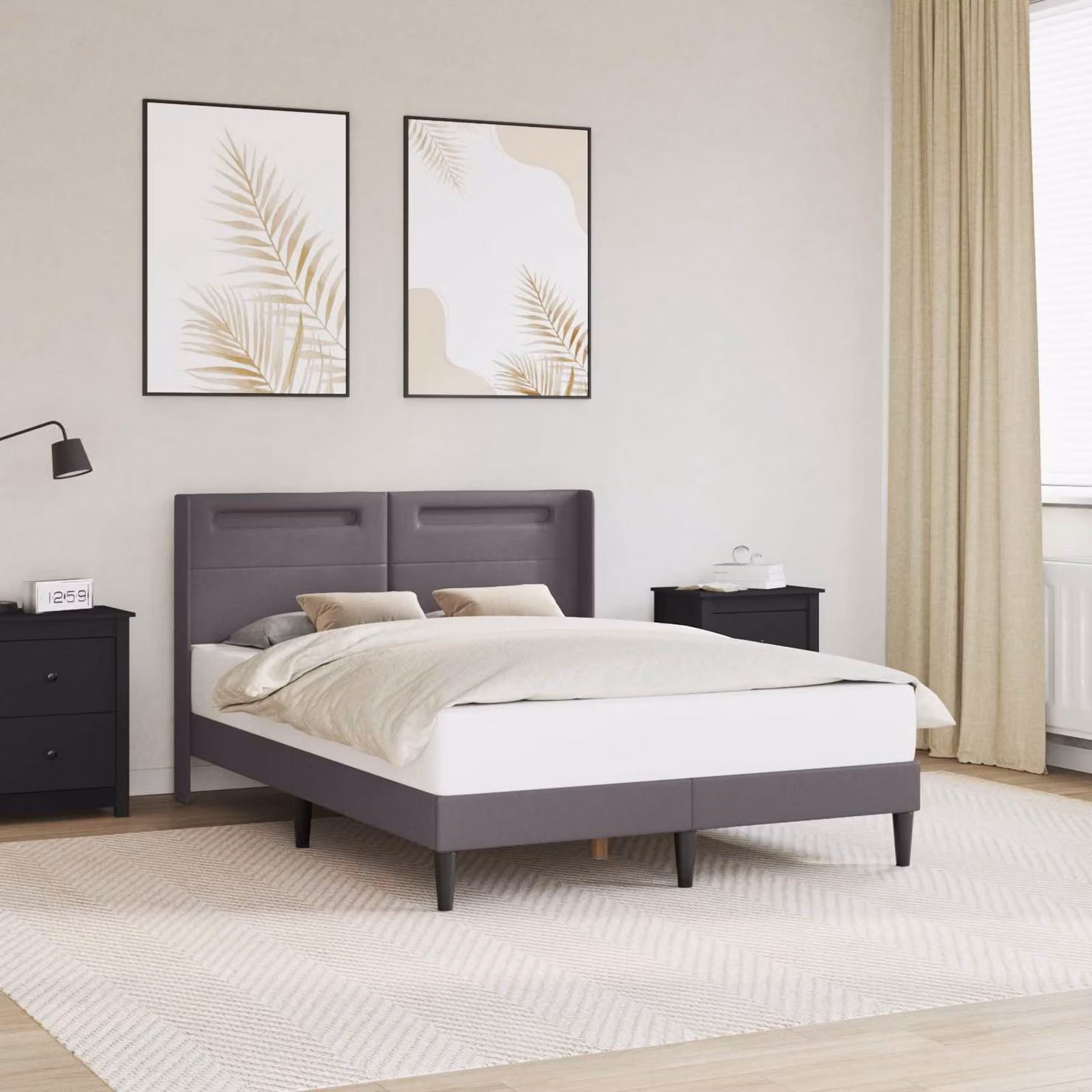 Struttura del letto con testiera vidaXL in similpelle grigia con illuminazione sottostante e porta USB, L/P/H: 200 x 120 x 96 cm