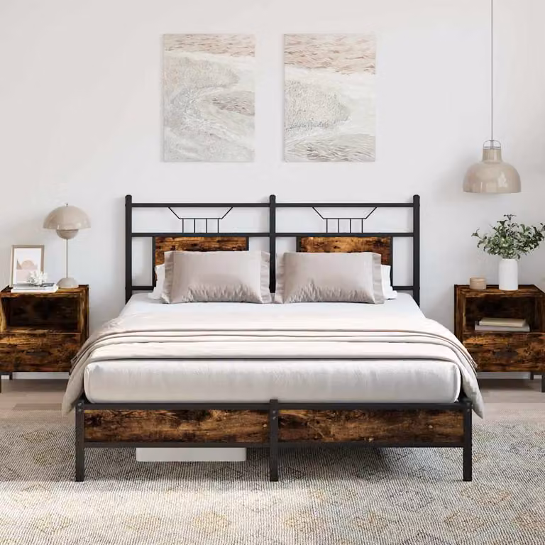 Giroletto senza materasso vidaXL in rovere fumo e metallo, L/P/H: 137 x 190 x 91,5 cm