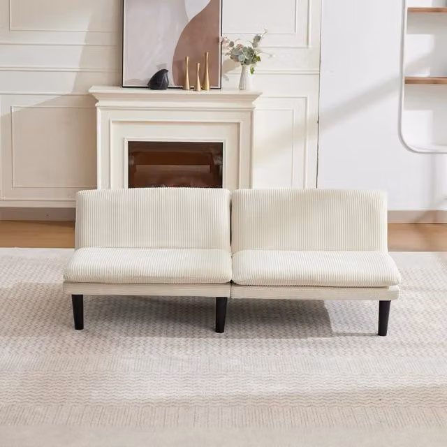 Divano 2 posti WISHDOR beige con rivestimento in velluto, schienale regolabile e funzione letto per il tuo soggiorno