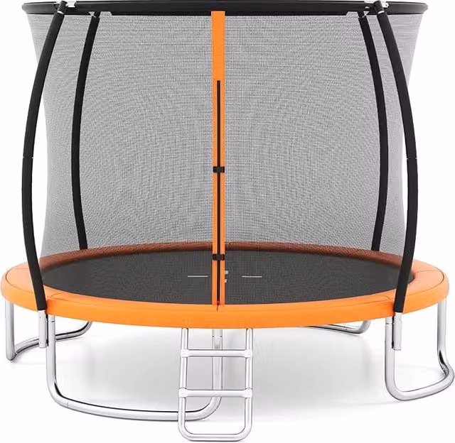 Trampolino Elastico da Esterno COSTWAY con Rete di Sicurezza, Scala e Telaio in Acciaio Zincato Antiruggine, Diametro: 244 cm