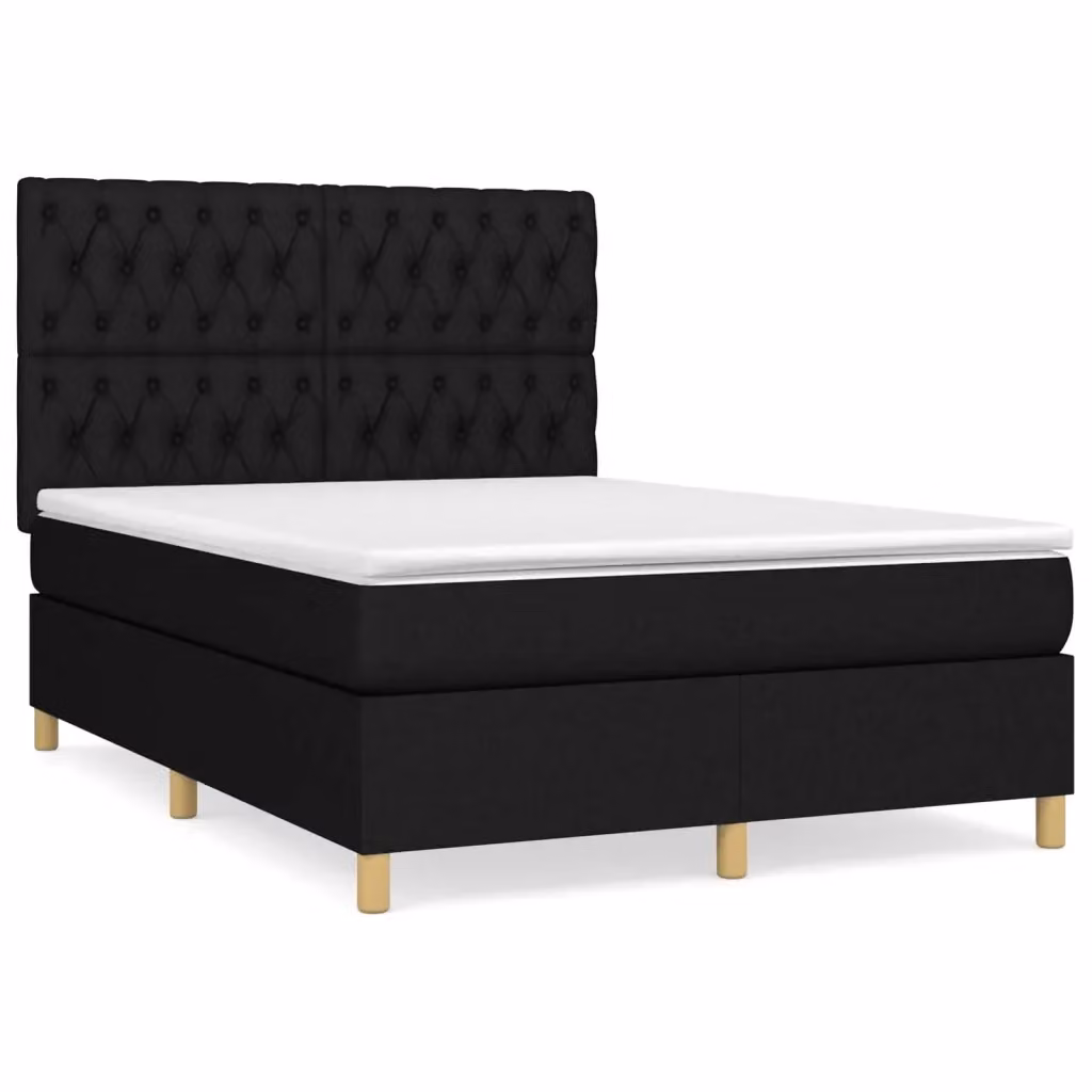 Letto Ibrido vidaXL con Giroletto a Molle e Materasso in Tessuto Nero e Bianco L/P/H: 140 x 190 x 128 cm – 2