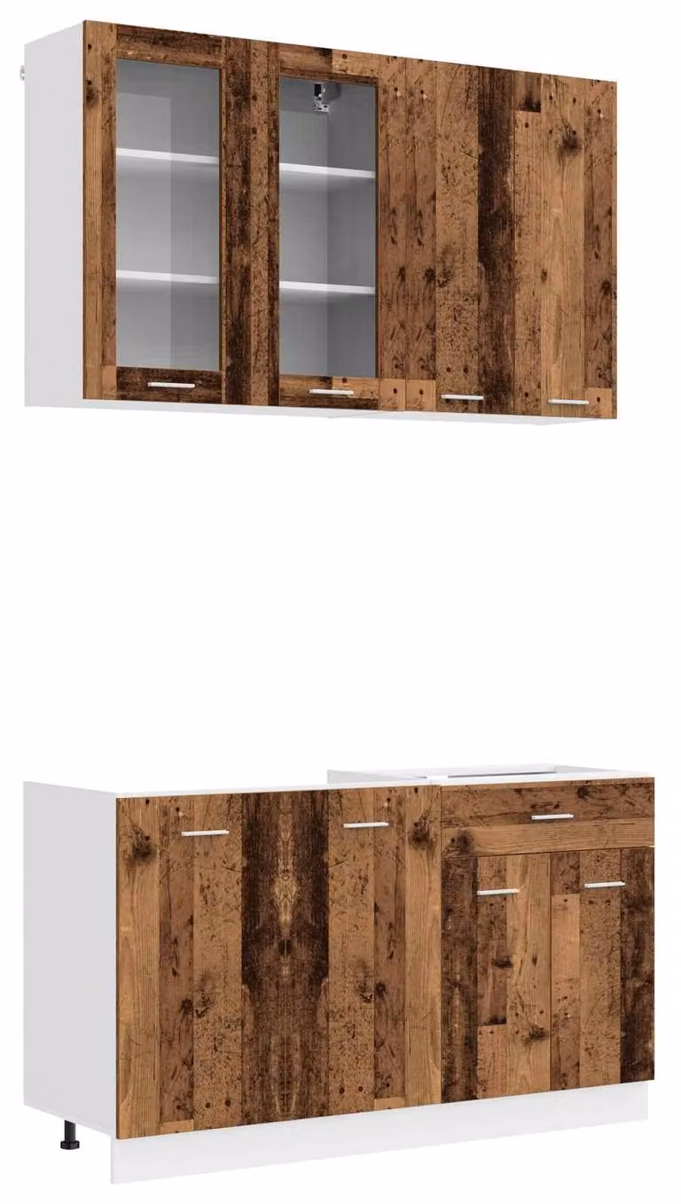Set da cucina LYON, composto da 4 pezzi, realizzato in legno massello riciclato e materiale composito