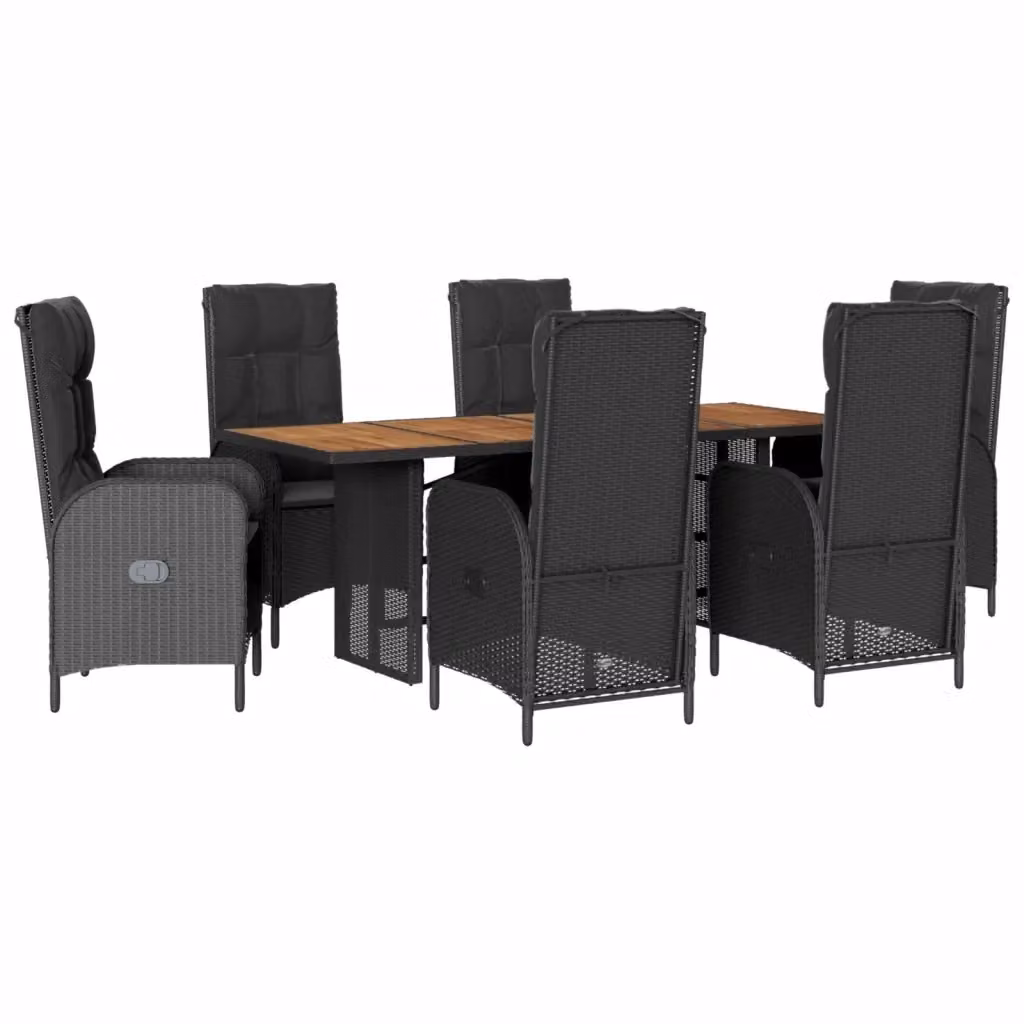 vidaXL Set da Pranzo da Giardino 7 pz in Polyrattan e Legno di Acacia Nero con Cuscini – 2