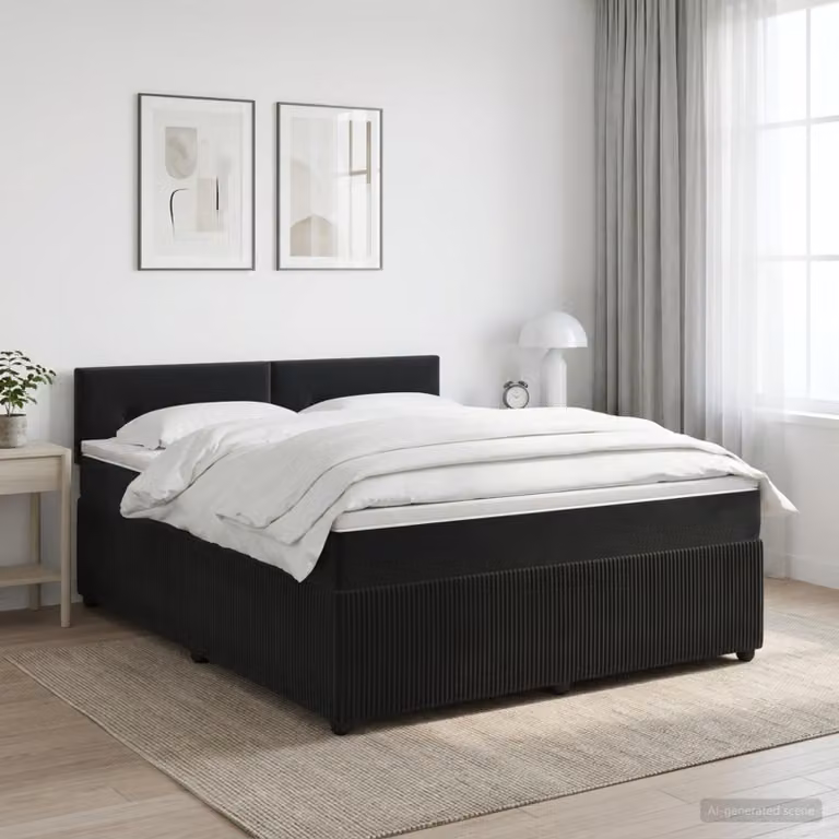 Letto box spring con materasso vidaXL in velluto nero, L/P/H: 140 x 200 cm