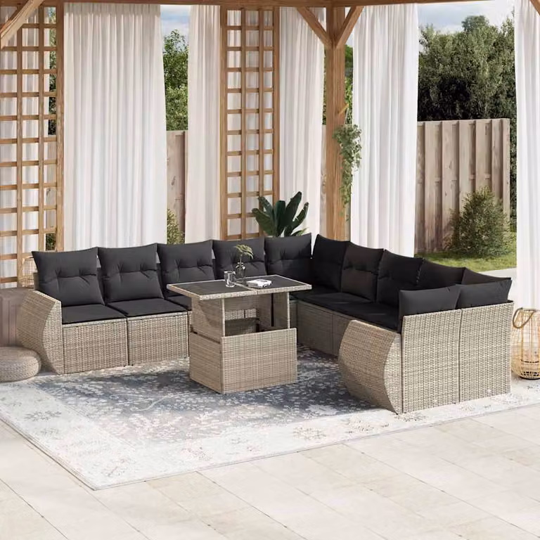 Set di Divani da Giardino vidaXL 11 pz a Forma a L con Cuscini Antracite e Tavolino in Vetro
