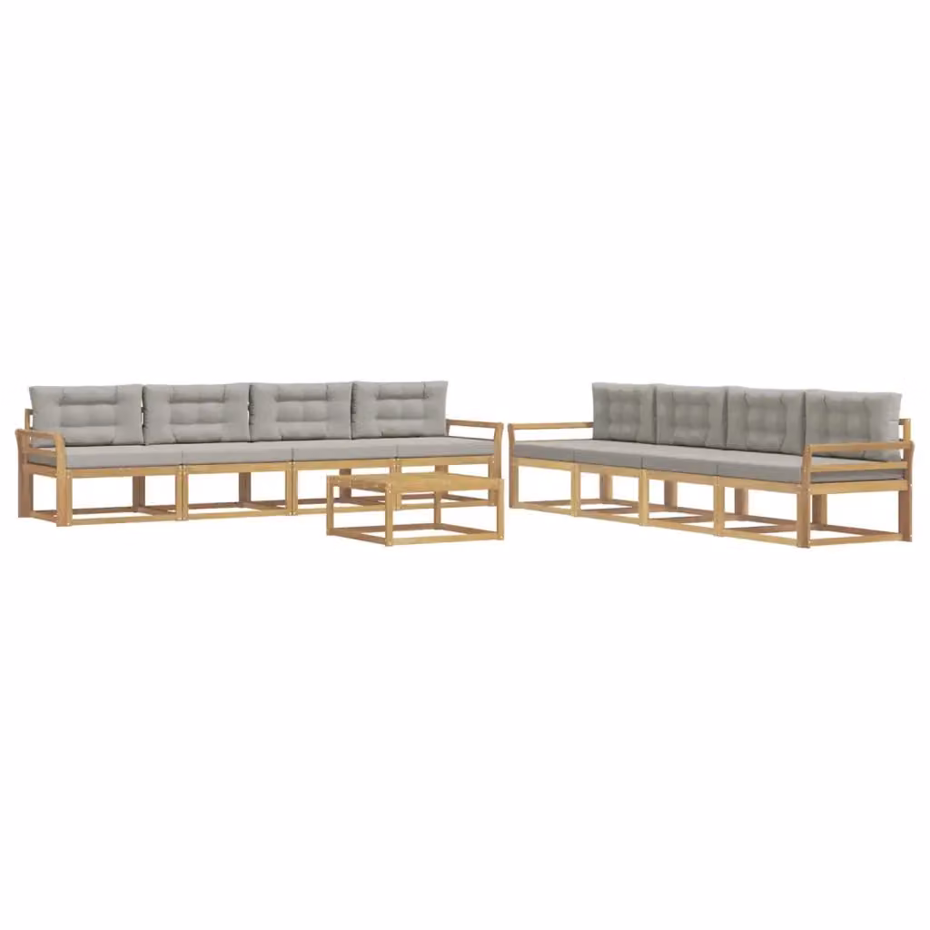 Set di mobili da giardino vidaXL composto da 9 pezzi con divani, tavolino da caffè e cuscini in tessuto resistente ai raggi UV, colore bianco e grigio, struttura in legno di acacia trattato – 2