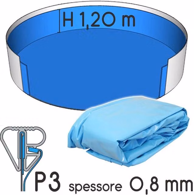 Liner per piscina circolare Zodiac in PVC azzurro, spessore 0,80 mm, L: 450 cm, H: 120 cm