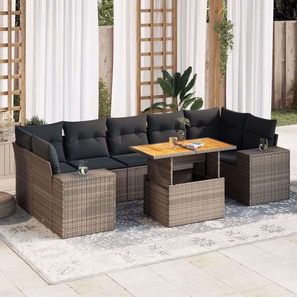Maison Exclusive - Set Divano da Giardino 8 pz con Cuscini Grigio in Polyrattan