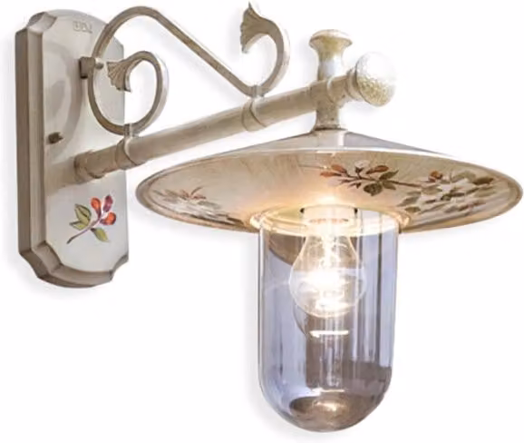 Applique Esterno Classica Genova Metallo Ceramica Bianco Sfumato Oro 1 Luce E27