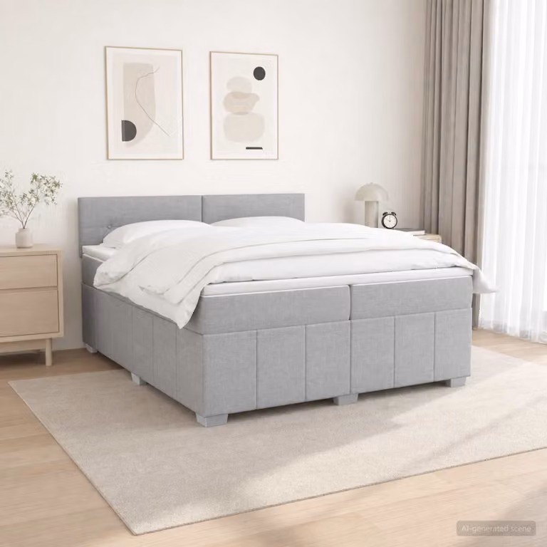 Letto box spring ibrido vidaXL con materasso a molle insacchettate e illuminazione sottostante, Grigio Chiaro, L/P: 200 x 200 cm