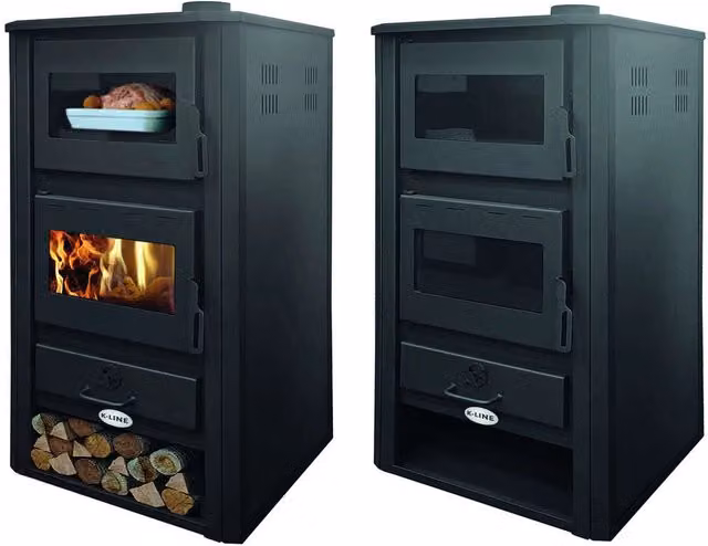Stufa a Legna Idro con Forno Kaicco K-Line da 21,4 kW, Colore Antracite/Nero, L: 110,0 cm, P: 59,0 cm, H: 57,0 cm