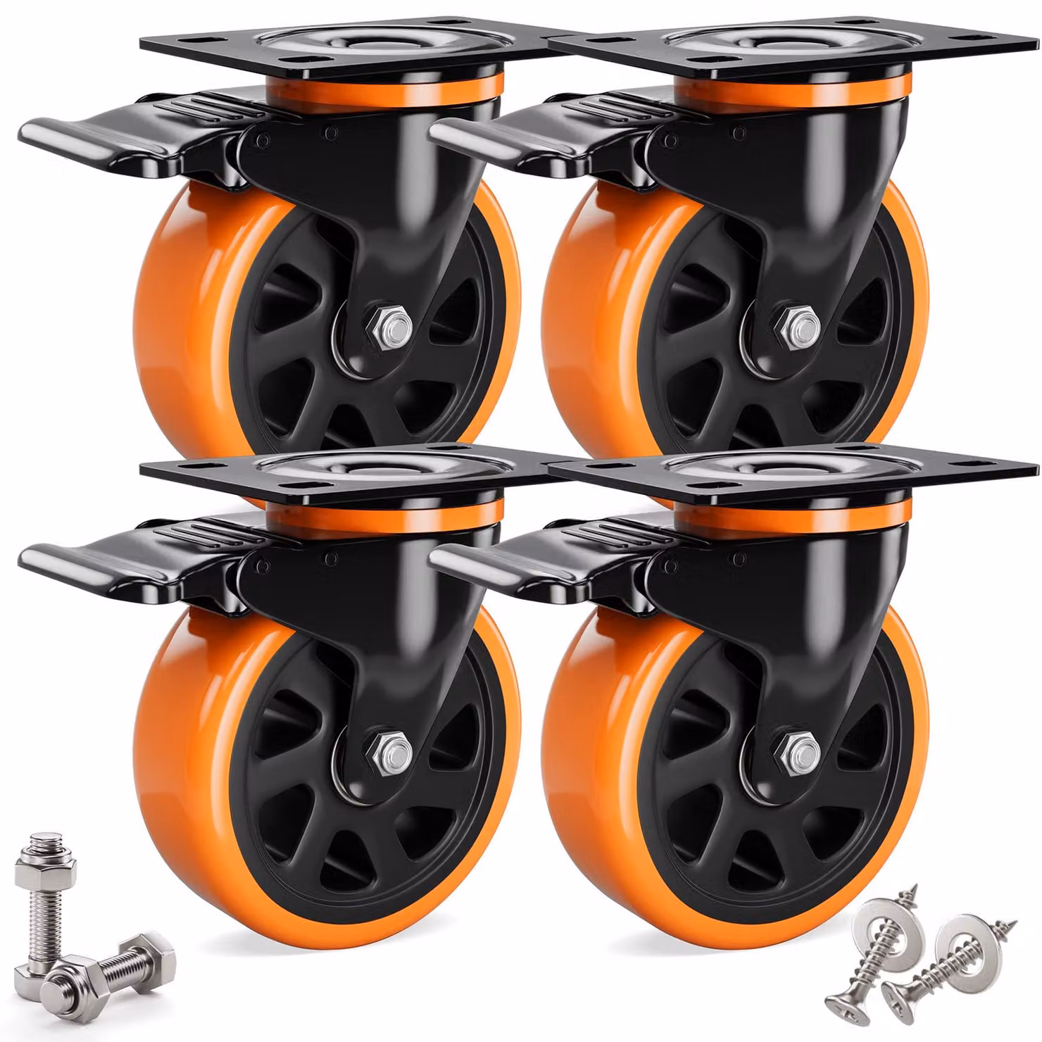 Ruote robuste da 100 mm con freno, capacità di carico di 600 kg, set di 4
