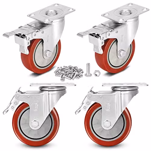 Moogiitools Set di 4 Ruote per Mobili 4 ruote girevoli mobili con freno + Viti - 100mm Portata Max 800kg,Rotelle per Mobili Silenziose Girevoli a 360°, Rotelle con Freno per Banco da Lavoro