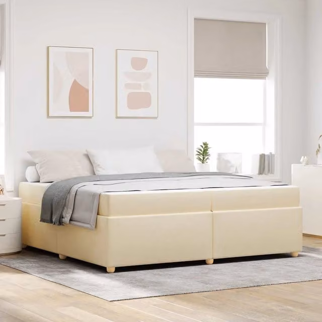 Letto matrimoniale moderno vidaXL con struttura imbottita in tessuto e materasso a molle, L/P/H: 200 x 200 x 28 cm, Beige e Nero