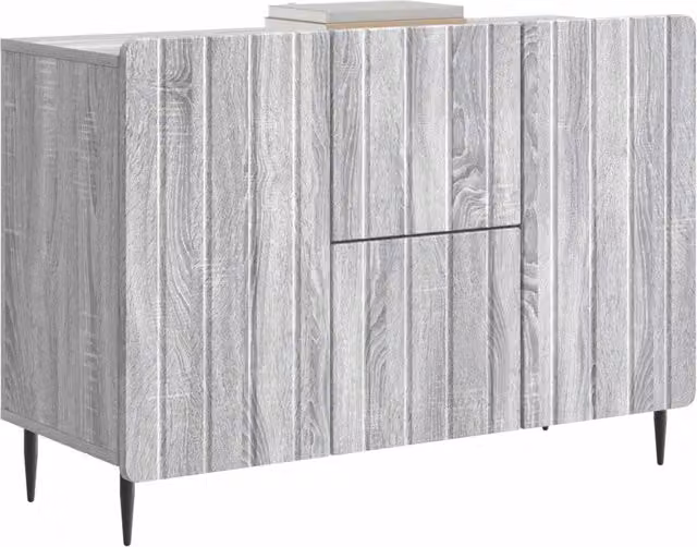 Credenza moderna in legno ingegnerizzato e metallo Grigio Sonoma per soggiorno o sala da pranzo L 89 x P 34,5 x H 62 cm