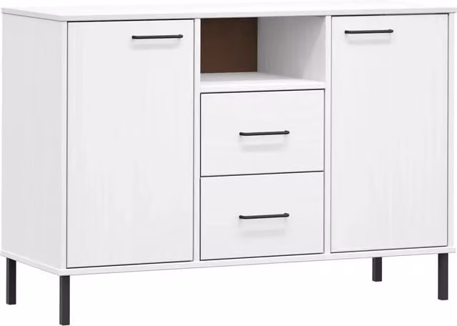 Credenza | Madia | Buffet da pranzo | Armadio da pranzo Gambe Metallo Bianco 113x40x77 cm Legno Massello OSLO