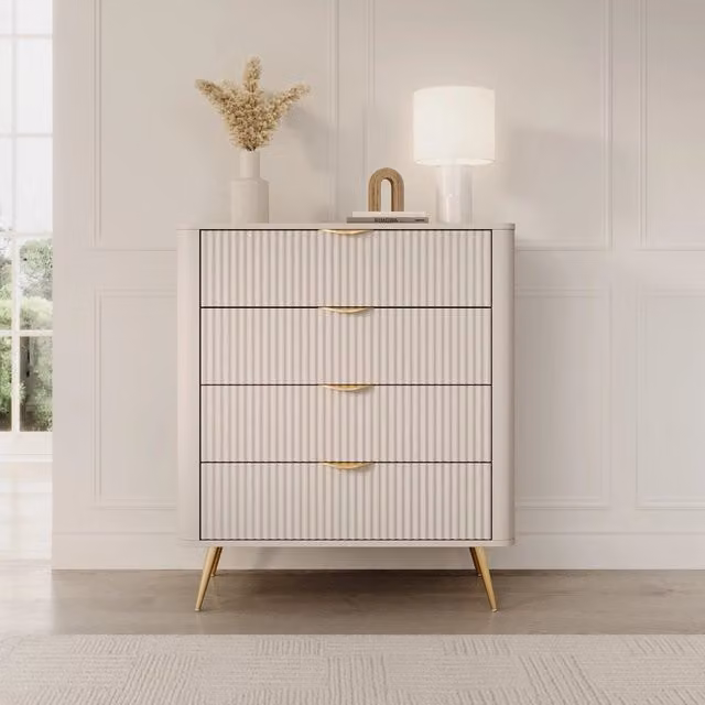 Madia Haliso DMORA Credenza con 4 Cassetti Beige e Oro L: 88 cm, P: 42,6 cm, H: 101 cm