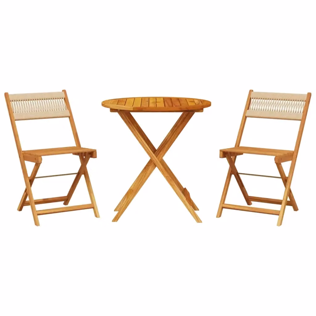 Set da Bistrot vidaXL 3pz Beige in Polipropilene e Legno di Acacia Olio – 2