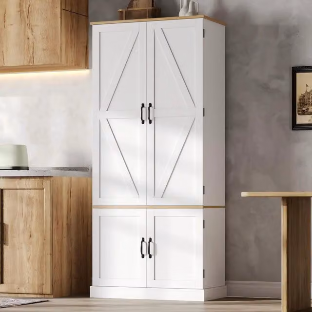 Dispensa alta con 3 ripiani sulla porta, 2 cassetti e luce con sensore per cucina in MDF bianco 80 × 40 × 180 cm