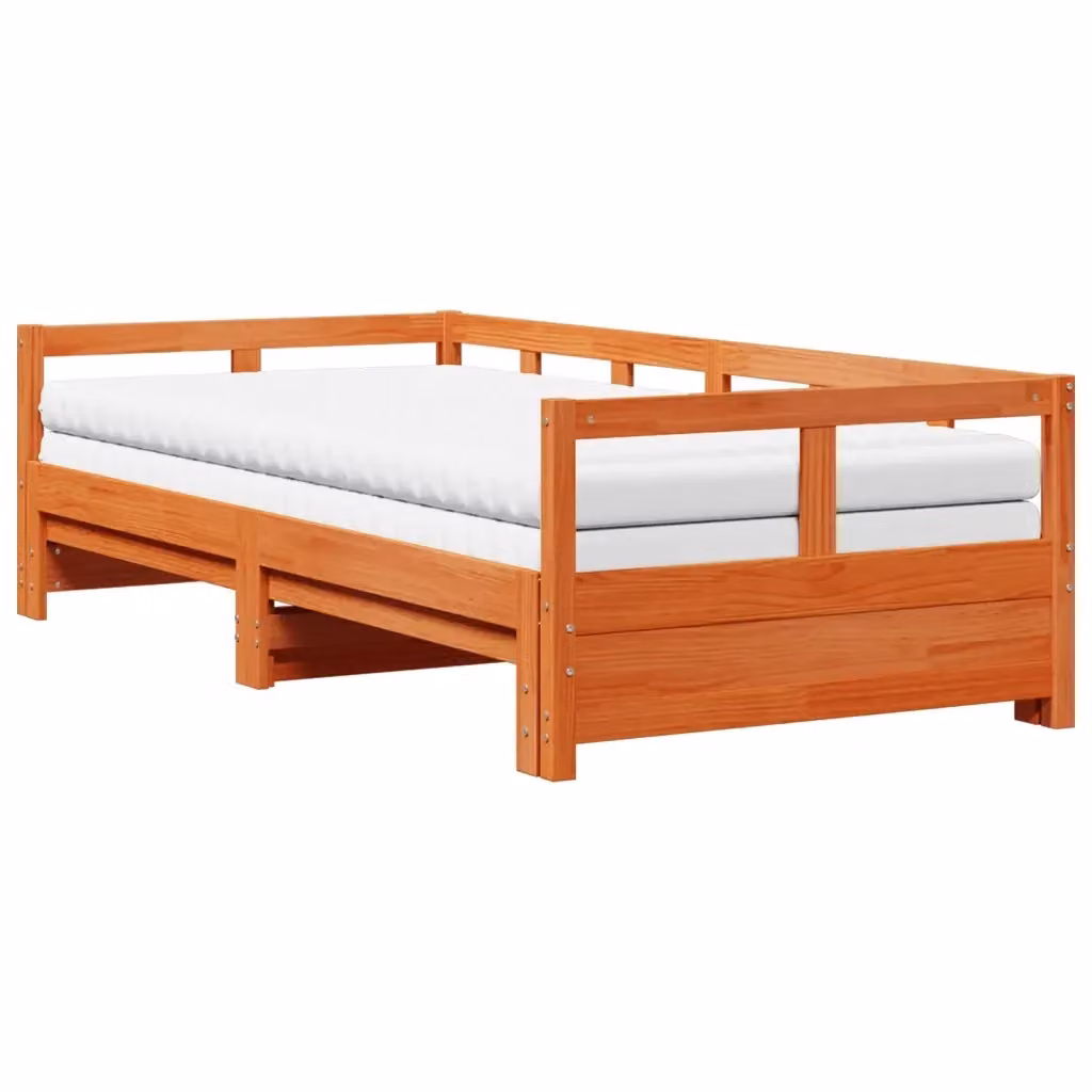 Divano Letto vidaXL in Legno di Pino con Materasso e Cassetto Estraibile, Marrone e Bianco, 90x190 cm – 2