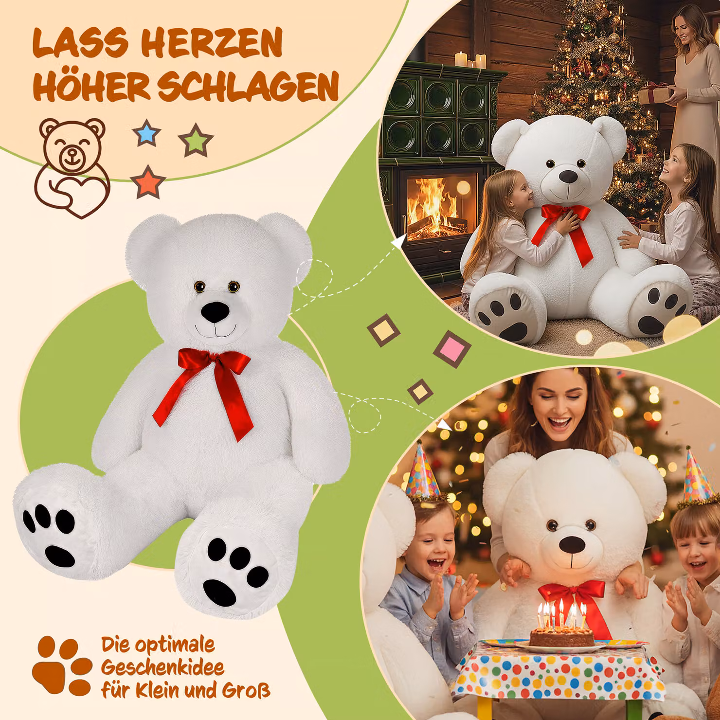 Peluche Orsacchiotto XXL DEUBA bianco, Altezza: 100 cm – 2