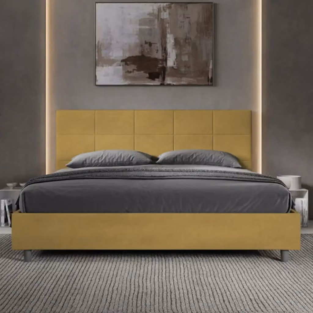 Letto matrimoniale king size Mika Ityhome imbottito in microfibra giallo L: 230 cm, P: 215 cm, H: 122 cm – 2