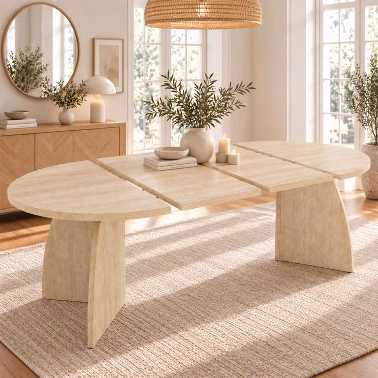 Tavolo allungabile "Flieks", dimensioni 100/140/180 x 100 cm, tavolo da cucina rotondo/ovale, tavolo da pranzo per 4-8 persone, in travertino