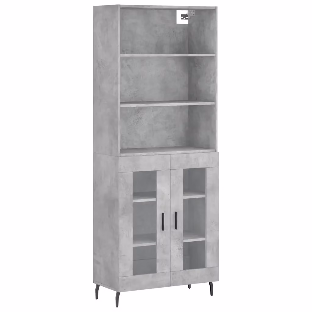 Credenza moderna vidaXL in legno, metallo e vetro, colore grigio, L: 69,5 cm, P: 34 cm, H: 180 cm – 2