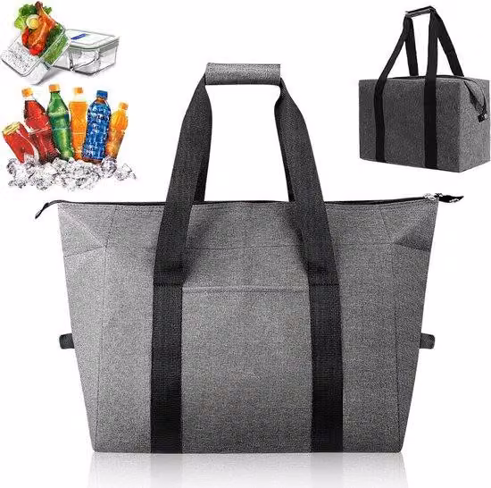 Borsa termica da picnic - 20 L - 30x27x19 cm - Tessuto Oxford - Manico a tracolla - Doppia maniglia - Borsa della spesa - Grigio doccia - Ecologica
