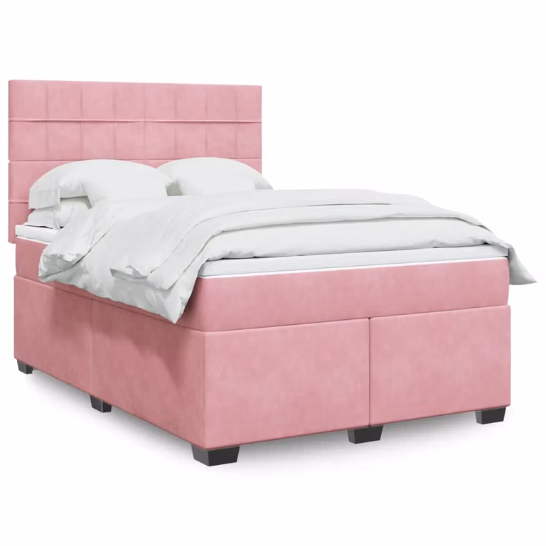 vidaXL Giroletto a Molle con Materasso in Velluto Rosa, L 140 cm x P 200 cm