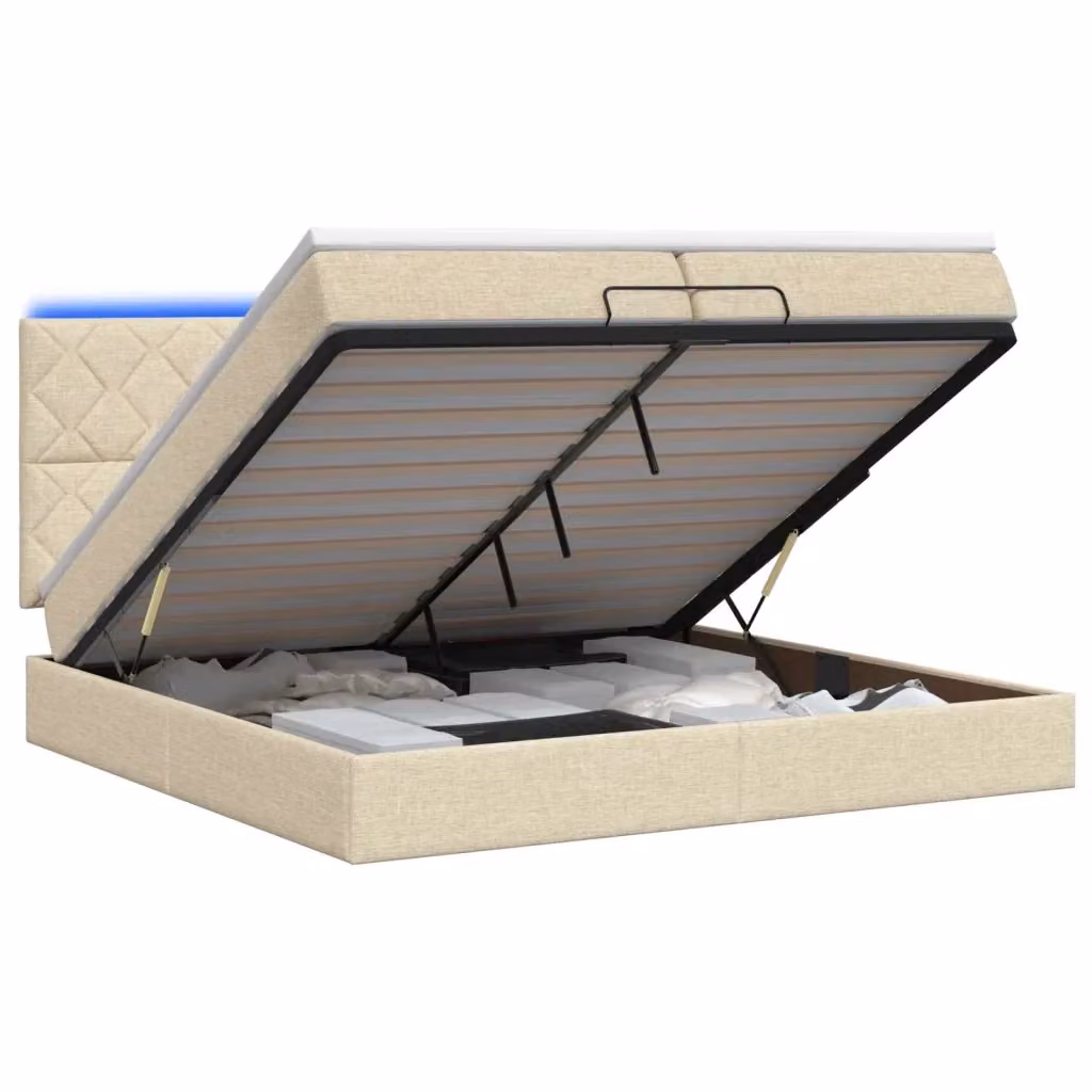Letto Ottomano con Materasso Ibrido e Illuminazione LED vidaXL, Colore Beige e Bianco, L/P/H: 200 x 200 x 88 cm – 2