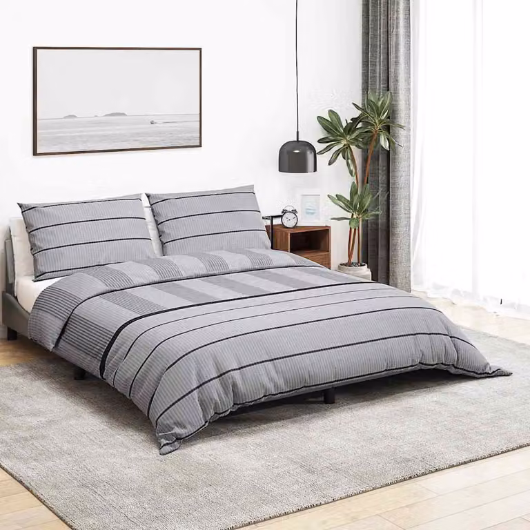 Set Copripiumino e Federe vidaXL in Cotone Grigio, L 240 cm x P 220 cm