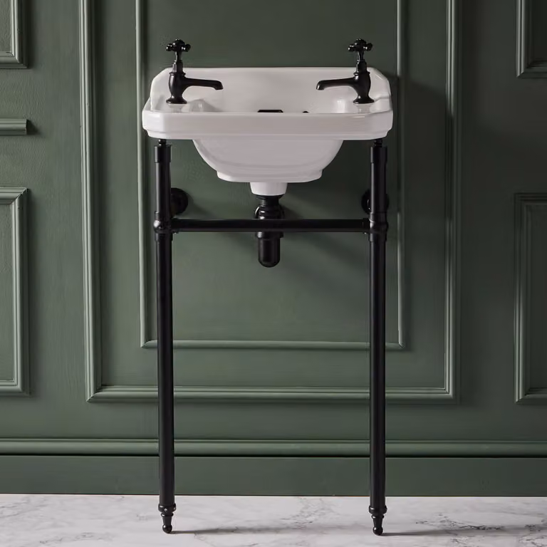 Consolle con Lavabo e Struttura Tradizionale 515mm Nera - 2 Fori per Rubinetteria - Richmond