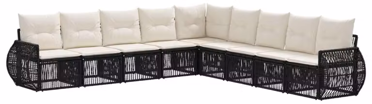 Set da giardino composto da 9 pezzi, in rattan sintetico nero e crema
