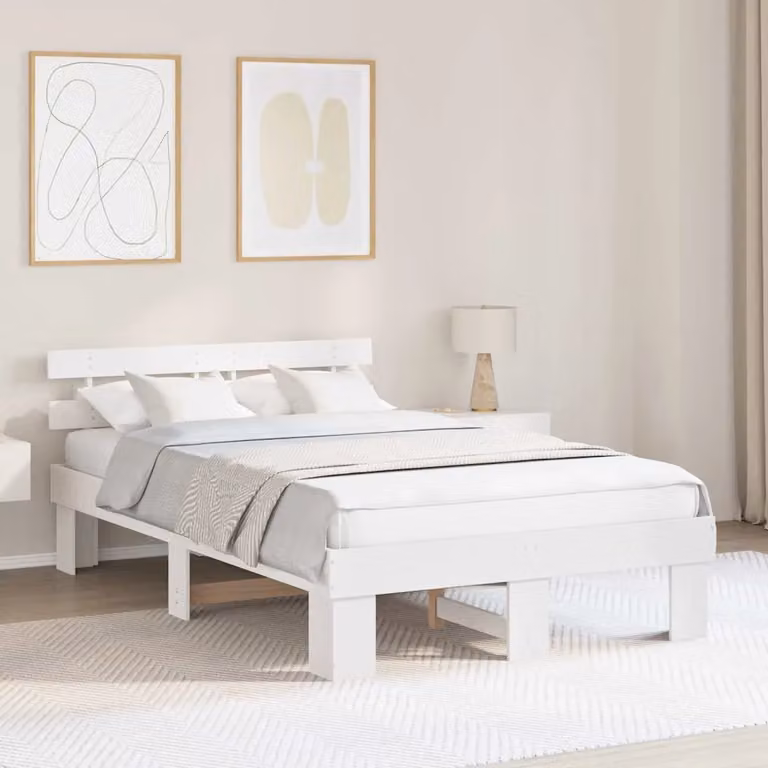 Struttura del letto moderna vidaXL in pino massello bianco L: 138 cm, P: 198 cm, H: 200 cm