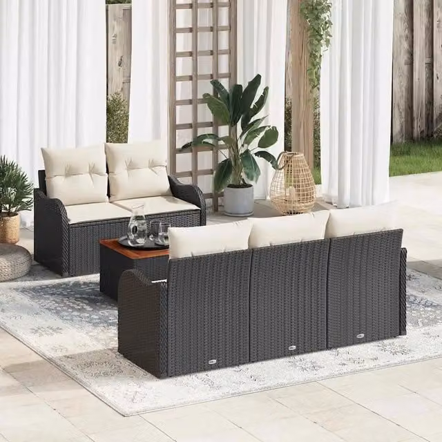 Set Divano da Giardino 6 pz Nero polyrattan 3347390