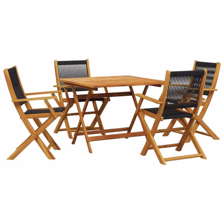 Set Pranzo da Giardino 5 pz Nero Polipropilene e Legno Massello