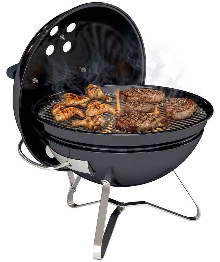 Barbecue a carbonella portatile a forma di sfera con coperchio, maniglia e prese d'aria regolabili per barbecue, 41x41x44 cm, nero