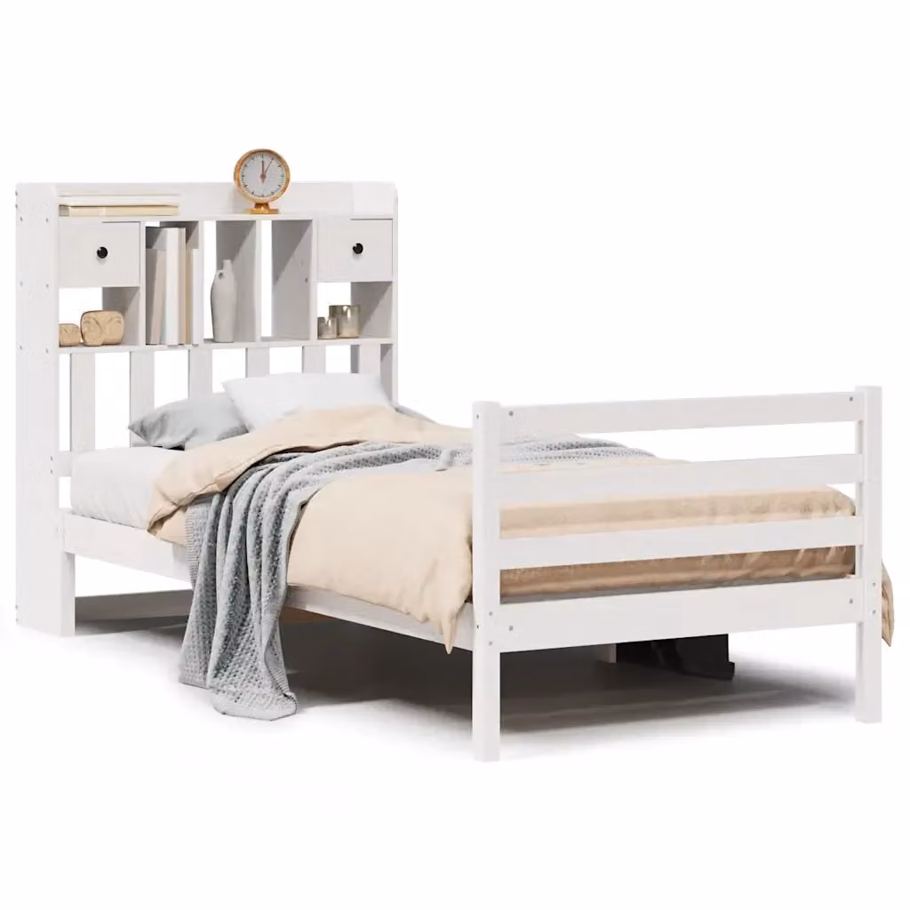 Letto Libreria VIDAXL in Legno di Pino Bianco con Cassetti L/P/H: 228.5 x 90 x 200 cm – 2