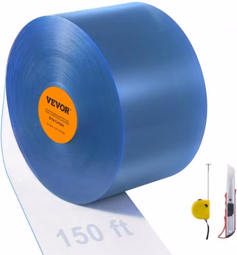Tenda a Strisce in Plastica Trasparente e Blu Vevor, L: 2500 cm, H: 30,5 cm, Spessore: 3 mm